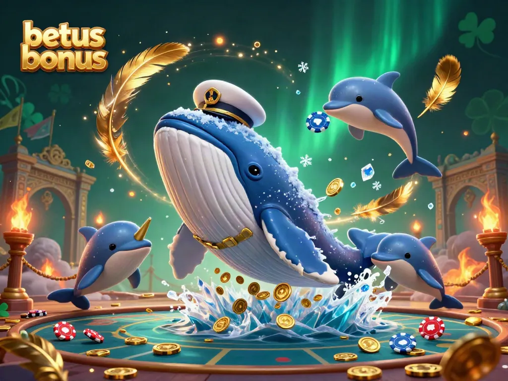 Engage with the vibrant scene showcasing betus bonus in a whimsical casino adventure with a captain whale and playful dolphins