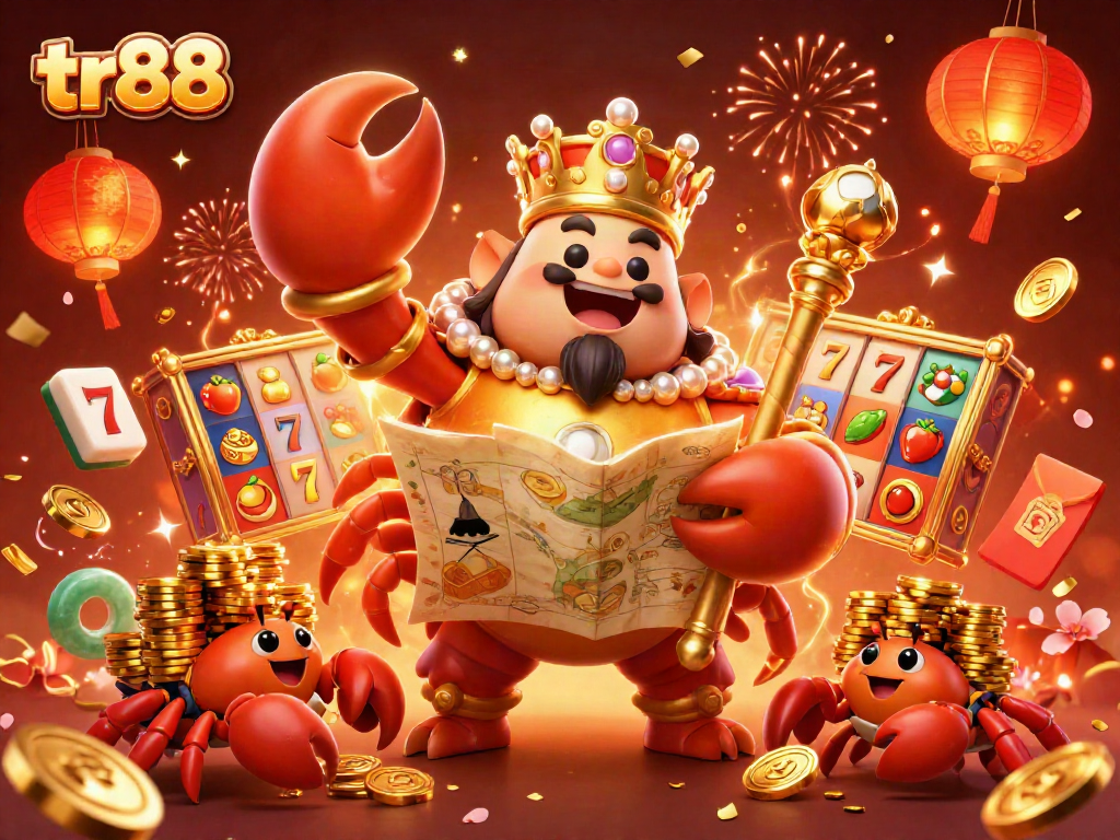 Spin the reels in tr88’s vibrant casino world with a golden crab emperor and thrilling symbols.