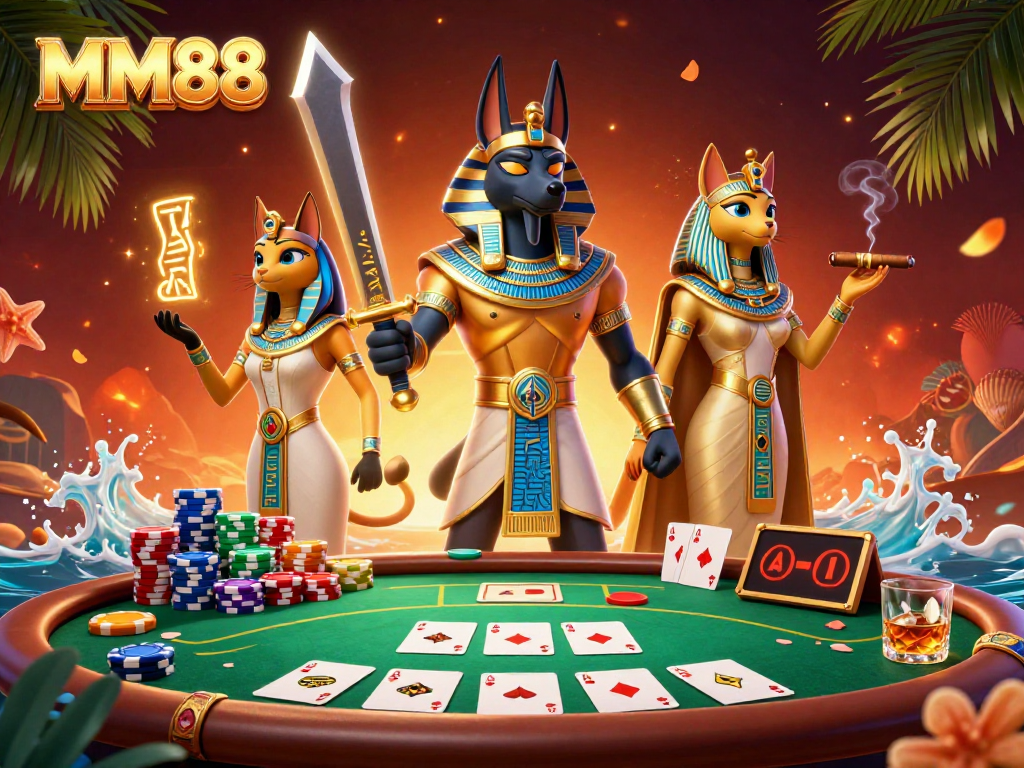 Experience exciting gameplay at MM88 with Anubis and Bastet amidst a vibrant poker scene.